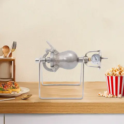 Hand Popcorn Maker, Stainless Steel Manual Popcorn Machine with Pressure Gauge, Oil-Free Mini Popcorn Popper for Home Movie Nights, Parties & Gifts, 5.25 lbs