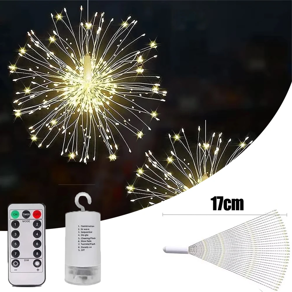 LED Copper Firework Lights, 8 Modes Fairy Starburst Light with Remote Outdoor Decorations for Home, Party, Cafe, Wedding
