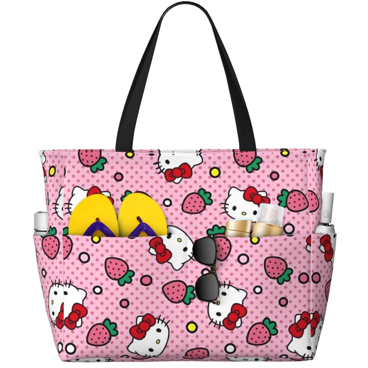 

Waterproof Hello Kitty Beach Tote Pool Bags for Women Ladies Extra Large Gym Tote Carry On Bag for Weekender Travel