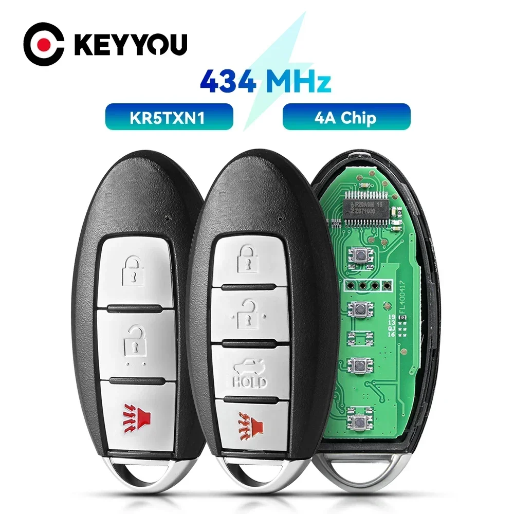 

KEYYOU S180144801 KR5TXN1 4A Chip Keyless Smart Car Remote Key For Nissan Altima Versa 2018 2019 2020 433MHz Fob Control Key