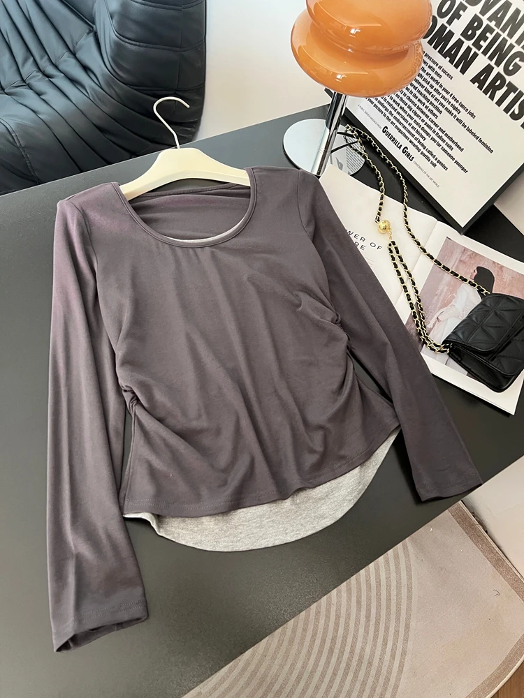 

plus Size American Sle Long Sve Slim Fit T-irt Women's Base Layer Top Creative Pattern Commute Sle round Ne Design