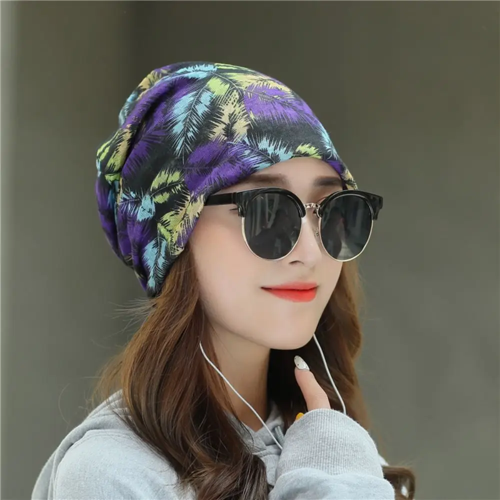 Fashion Printed Women Turban Hat Breathable Neck Cover Slouchy Beanie Hat Head Wrap Chemo Cap