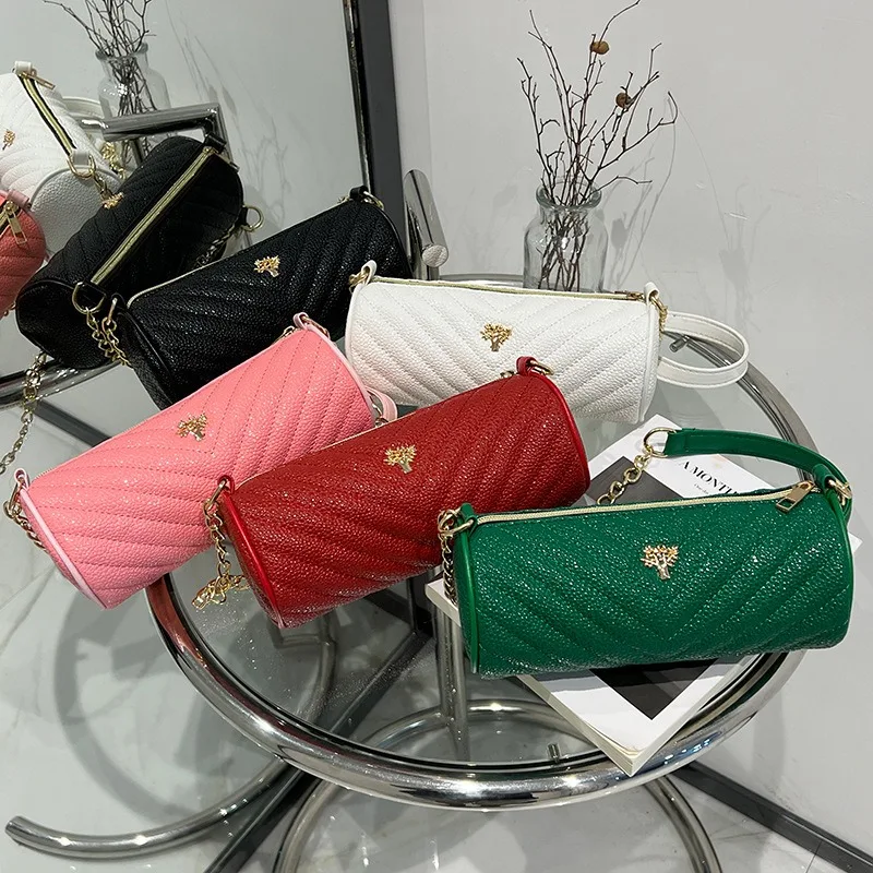 

2025 fashion bags new cylinder bag korean version of the women's bag simple women's bag niche design embroidery bag bag