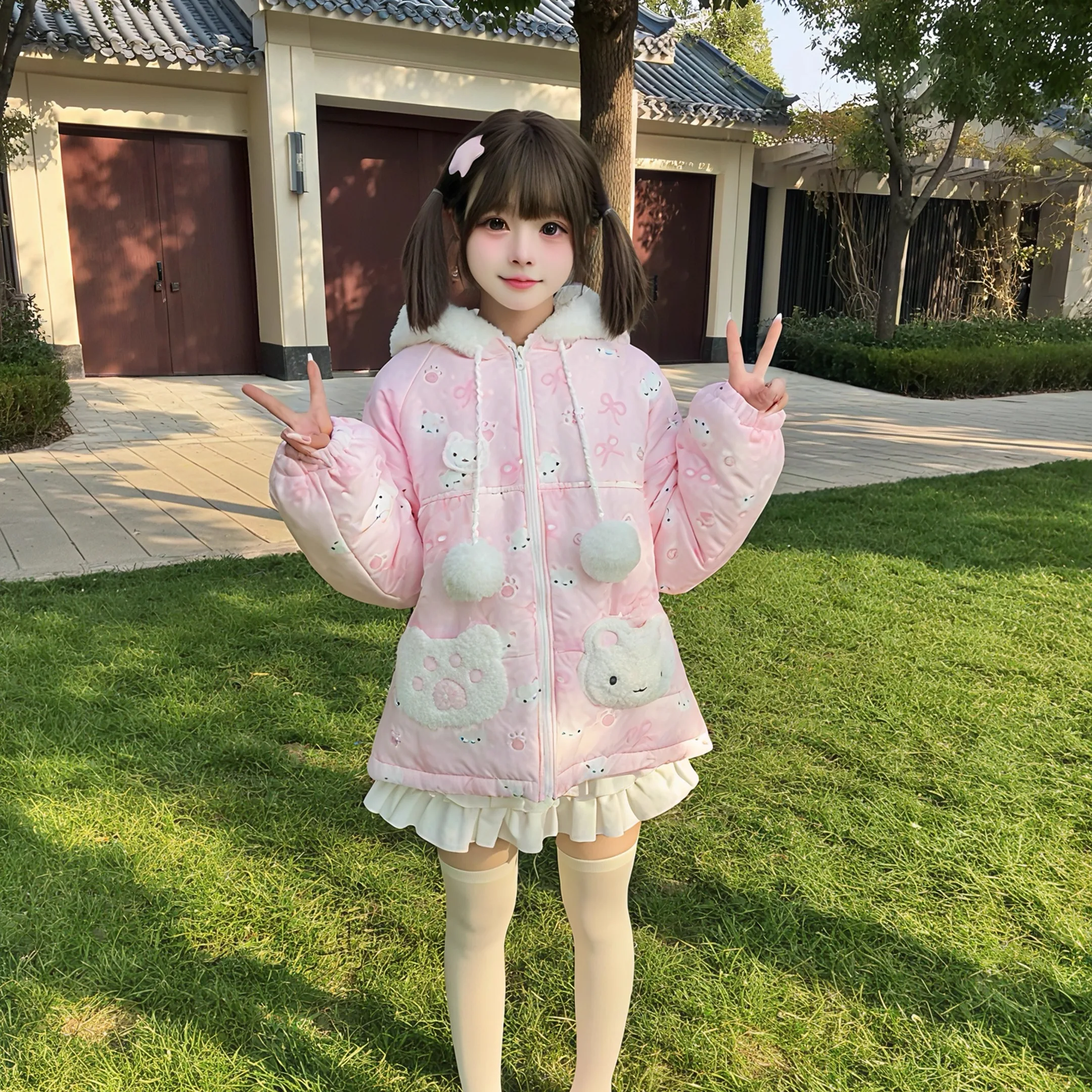 الأصلي لوليتا Kawaii الحلو سترات 2025 الخريف الشتاء لطيف ابنة Y2K أسفل سترات دافئة سميكة قصيرة معاطف السترة للنساء