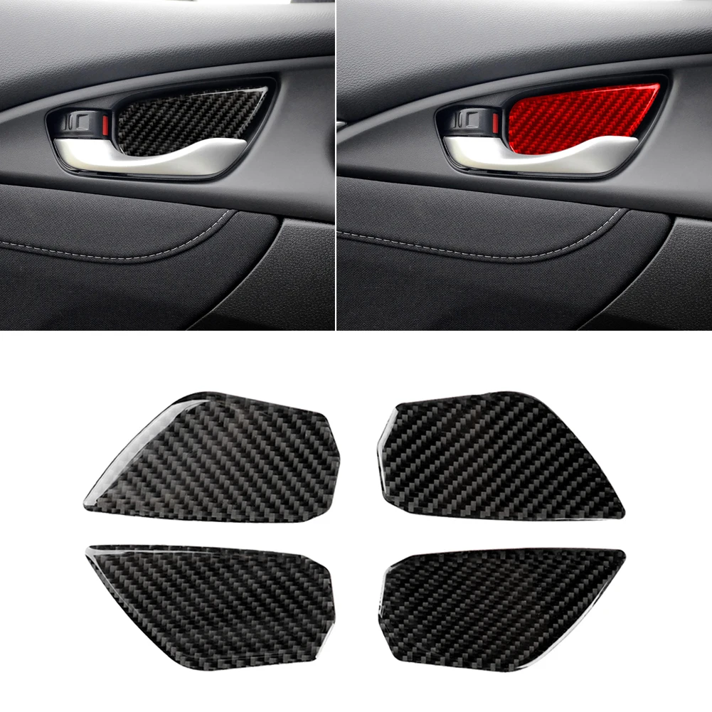 4pcs Car Interior Door Handle Bowl Cover Trim Carbon Fiber Decor Sticker For 2016-2019 Honda Civic 10th Gen Car Accsesories