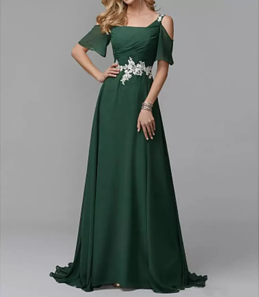 Dark Green Chiffon Applique Strapless Mother Dresses Floor Length Wedding Guests Bride Dresses Plus Size Evening Prom Party Gown