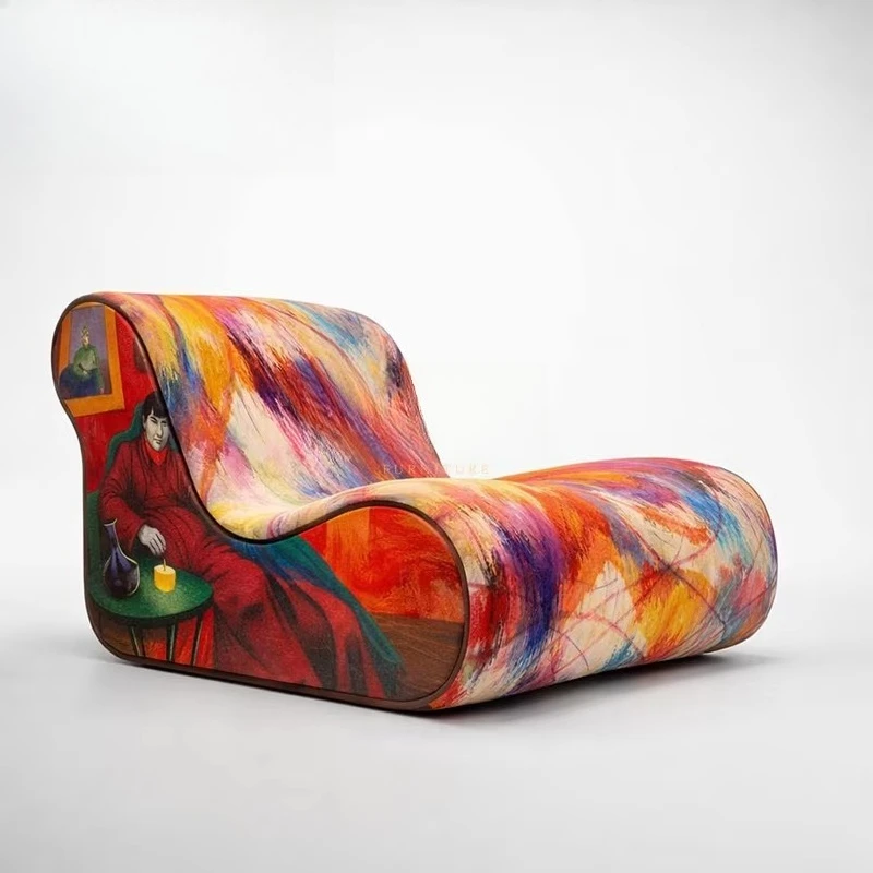 Modern art color printing fabric sofa chair creative wave shape