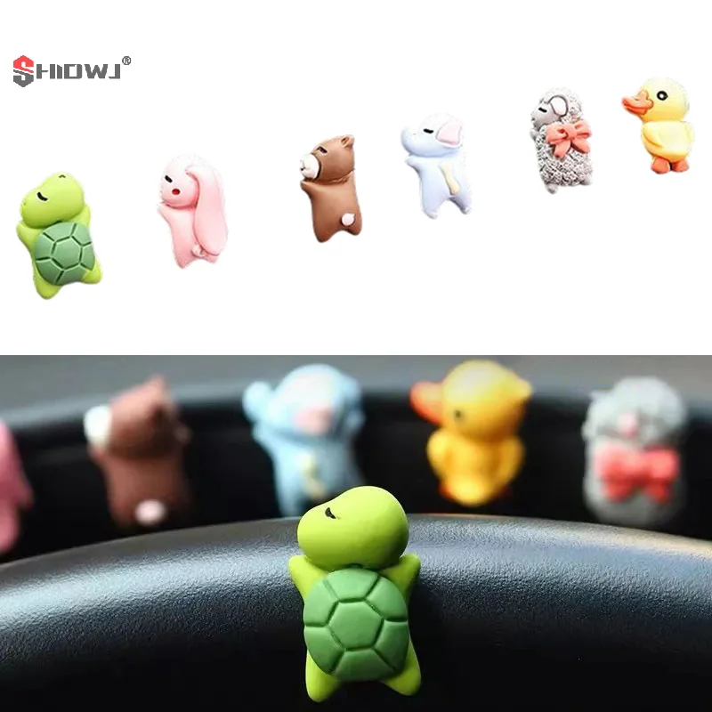 6Pcs Cute Lying Mini Turtle Car Interior Decoration Funny Auto Center Console Rearview Mirror Ornaments For Car Accessories