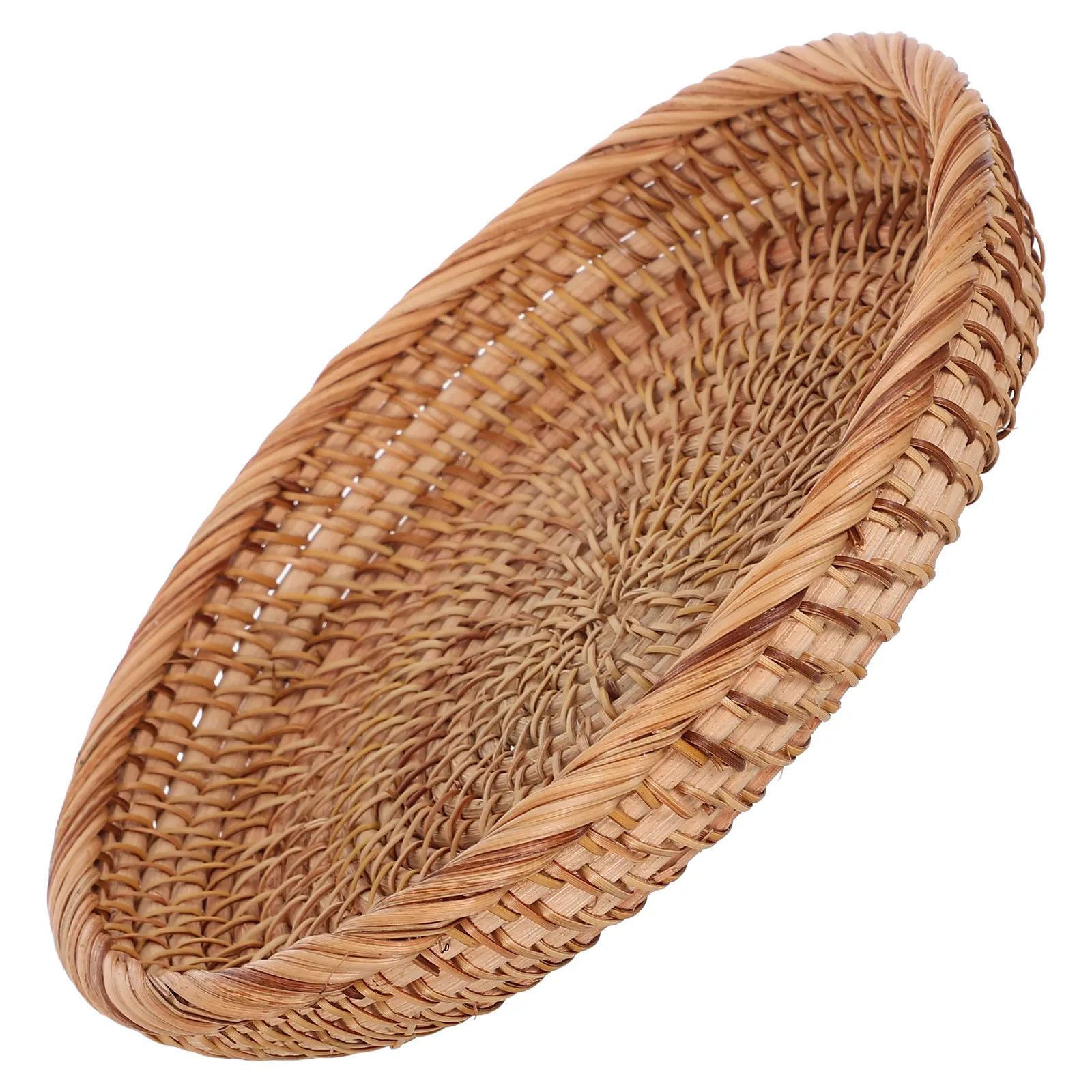 Handwoven Rattan Fruit Basket 8.7 Round Natural Bread Snack Tray Breathable Fresh Produce Holder Kitchen Counter Woven Fruit