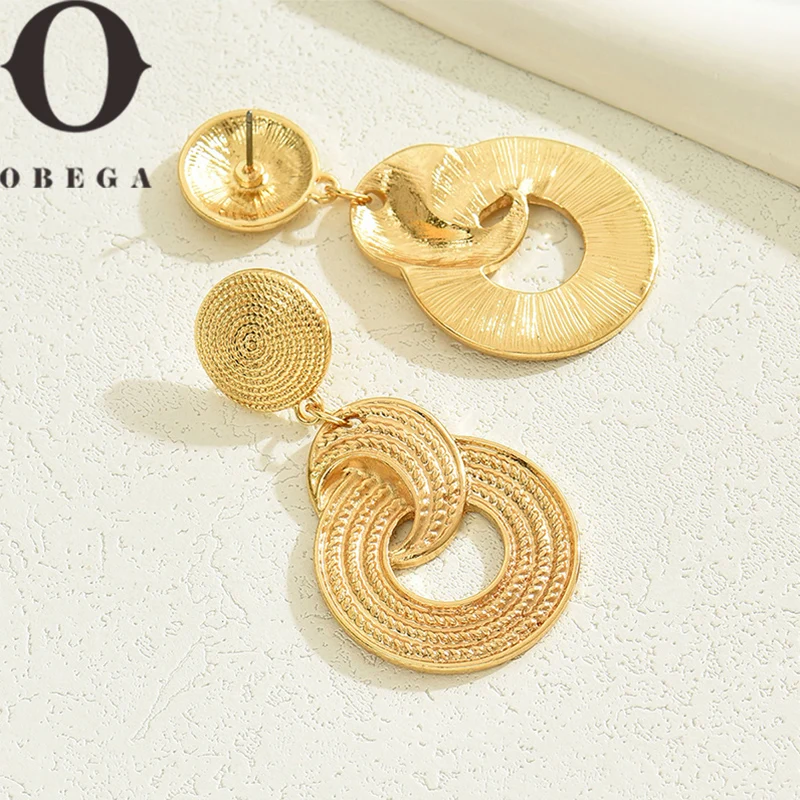 Obega Gold Color Earrings Fancy Drop Simple New Design Large Punk Jewelry Trendy Fashion Accessories Giifts Party For Women