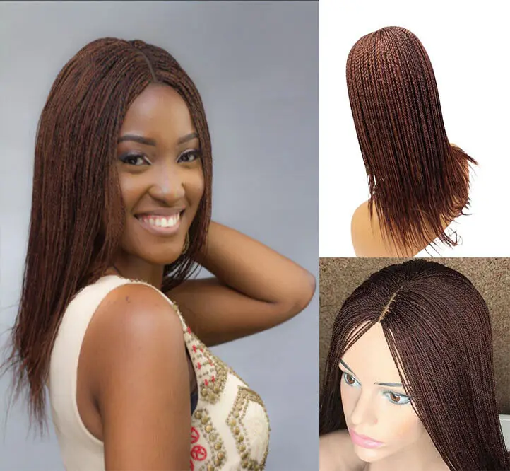 Long Brown Braided Micro Braids Synthetic No Lace Natural Daily For Women Wigs