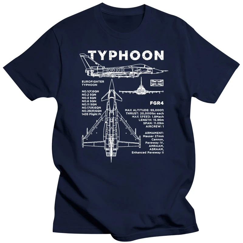 100% Cotton Brand New T-Shirts Eurofighter Typhoon Blueprint T-Shirt - Aircraft RAF FGR4 Plane Design Mens Top Print T Shirt Men