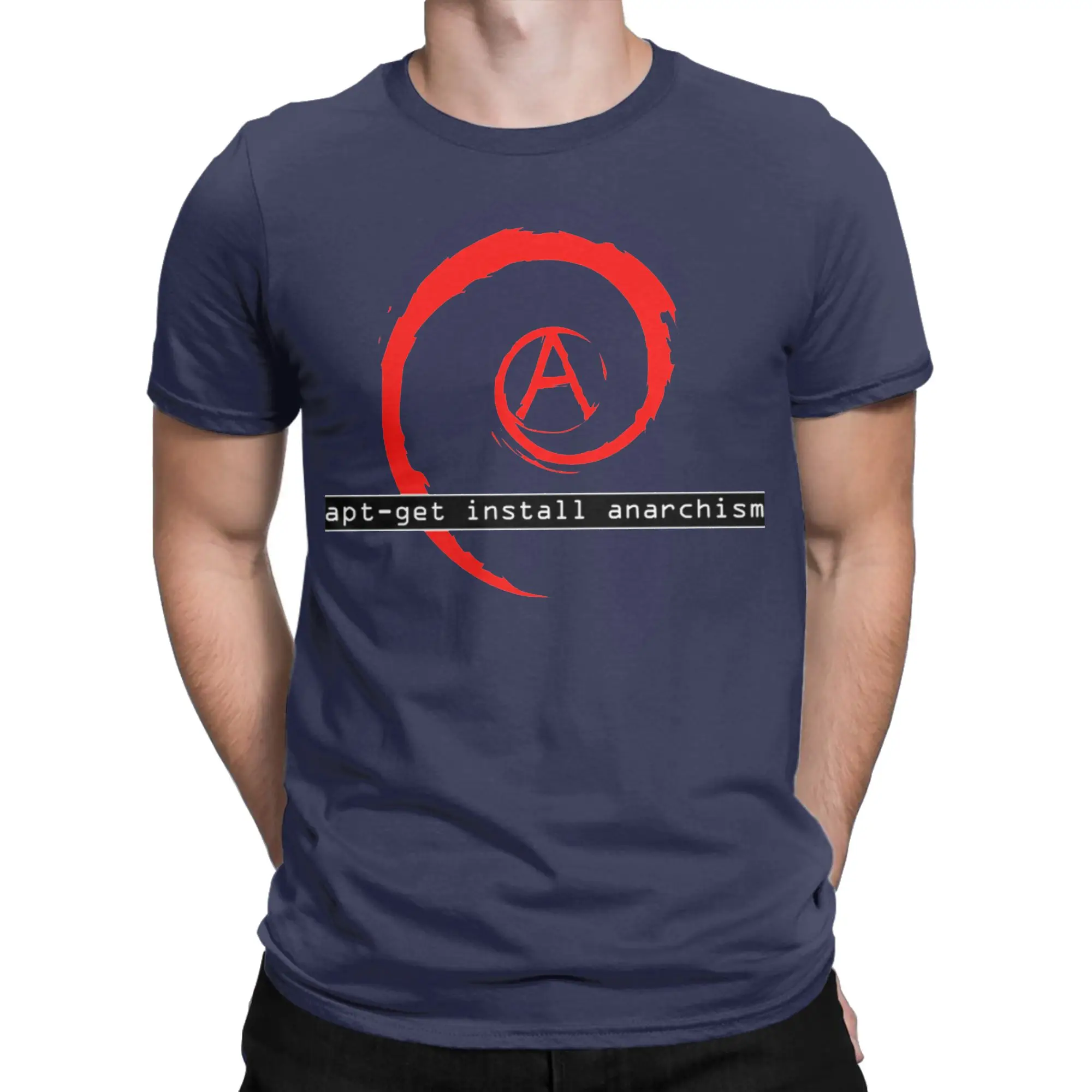 Apt-get Install Anarchism T-Shirt Men O-neck Short Sleeve Top Tee Linux Programmer Developer Geek Nerd Cotton Summer TopsTops