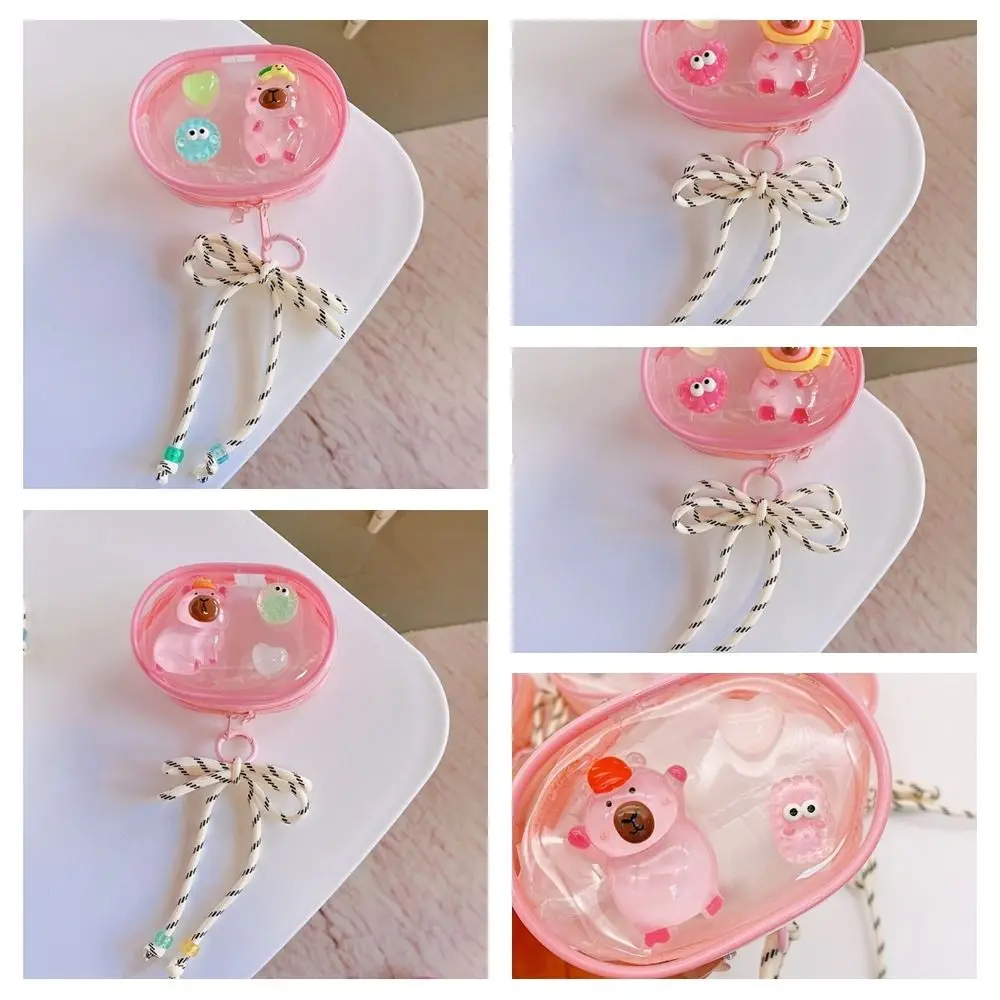 Fashion Transparent Clear Outgoing Doll Bag Cartoon Animal Bowknot Capybara Keychain Tassel Pendant Dolls Protector Pouch Boy