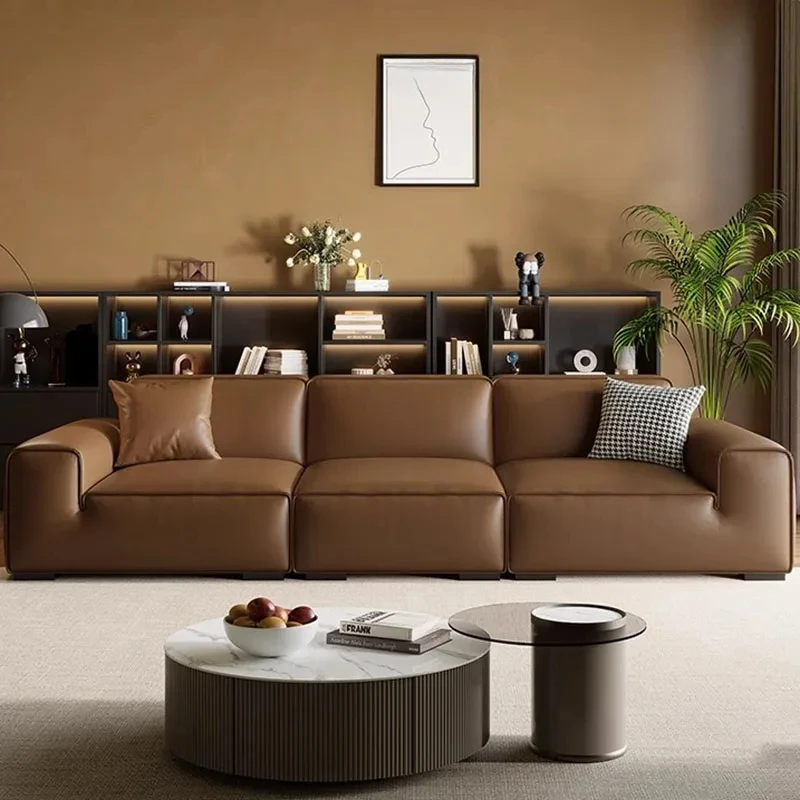 

Brown Cozy Modern Sofa Chair Soft Genuine Leather Recliner Brown Room Sofas Love Seat Designer Divani Da Soggiorno Furniture