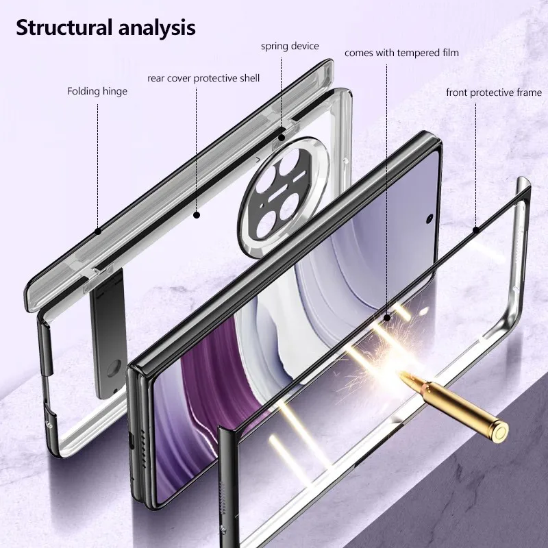 Electroplating Transparent Phone Case For Huawei Mate X6 X5 X3 5G Magnetic Hinge Screen Glass Full Protective Cover