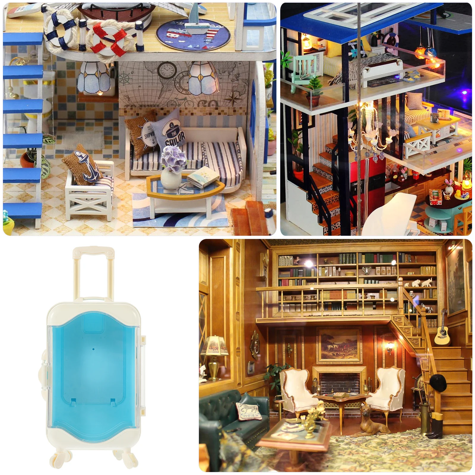 Minikoffer voor poppenhuis miniatuur bagage reisaccessoires kinderkamer decor plastic meubelset