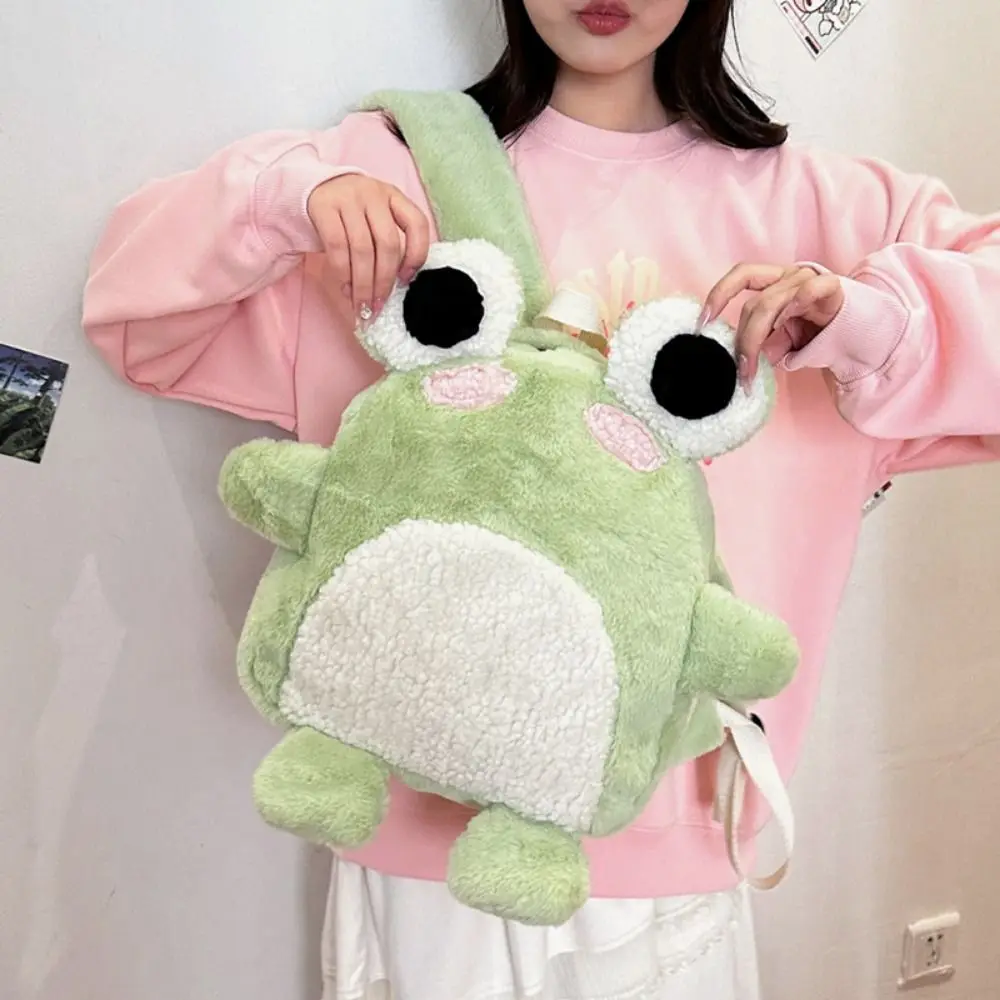 Plush 3D Cartoon Frog Backpack Fashion Kawaii Y2K Children's Frog School Bag Portable Creative Animal Frog Shoulder Bag Lady