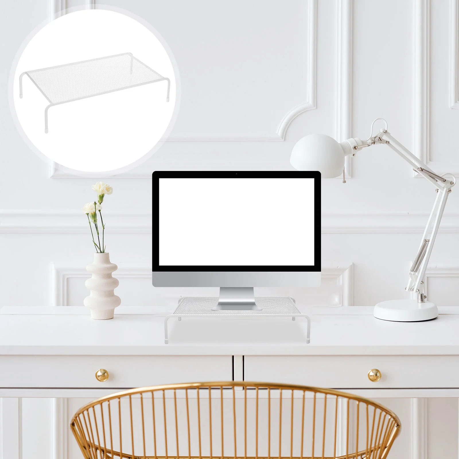

Desktop Stand Monitor Bracket Computer Base for Storage Laptop White Riser Lifting