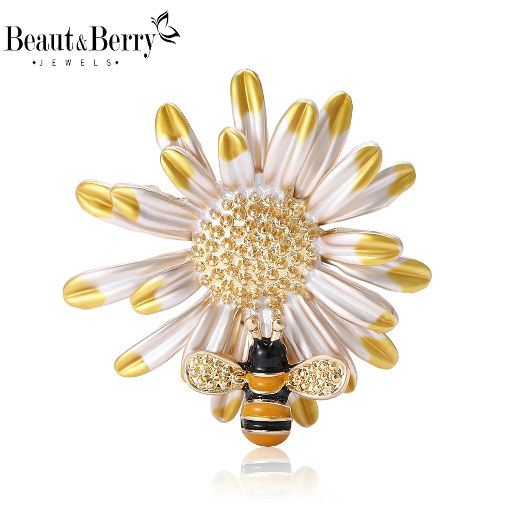 Beaut&Berry Trendy Enamel Bee Daisy Brooches for Women Insects Pins Friends Party Gifts Banquet Jewellery Accessories