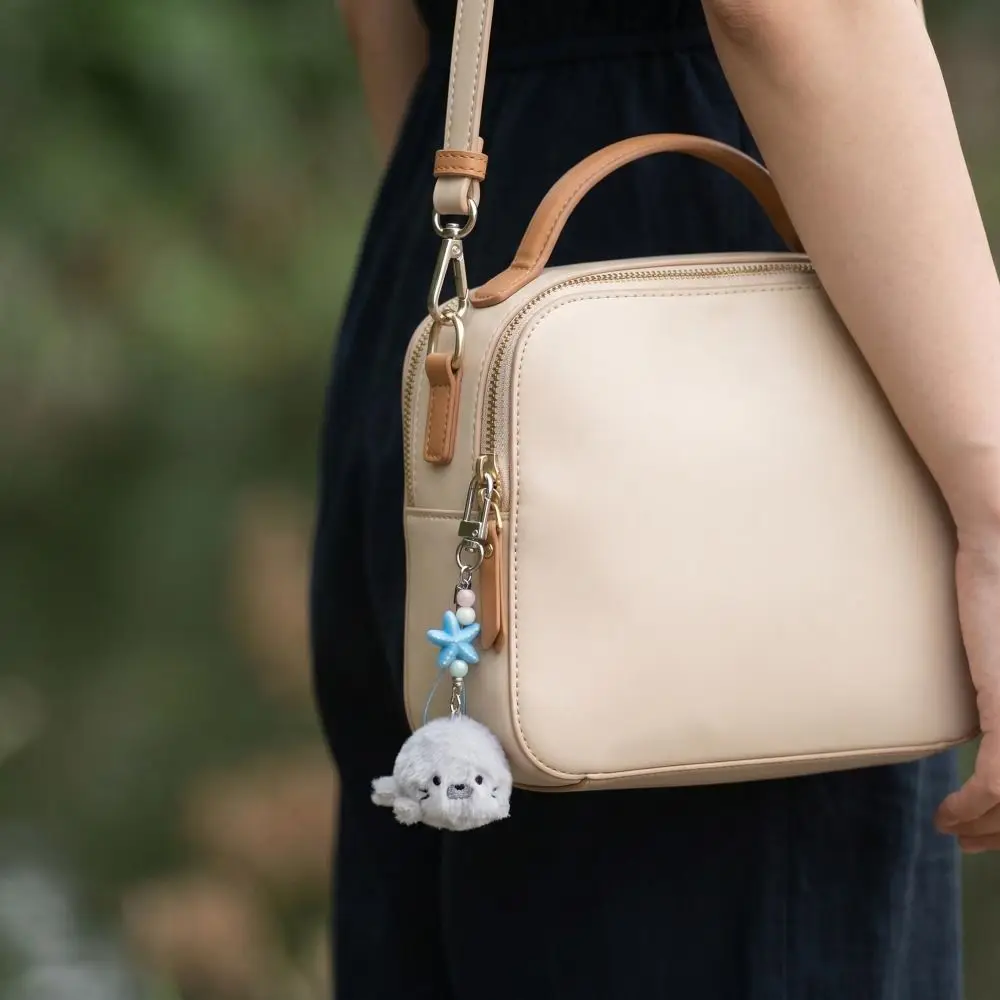 2Pcs Adorable Soft Keychain Fluffy Small Size Bag Charm Cartoon Ocean Theme Keychain Bag Decoration