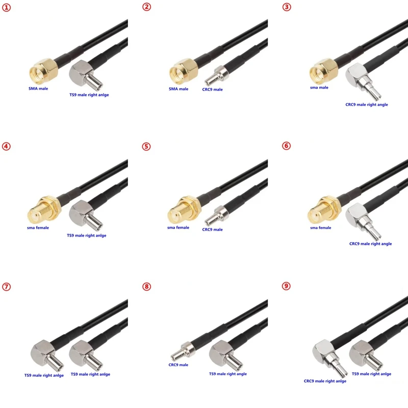 

SMA к CRC9 TS9 Прямоугольный разъем-удлинитель «папа-мама» TS9 CRC9 к SMA Обжимной для кабеля RG174 Pigtai с низкими потерями