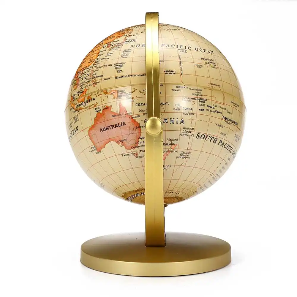 14CM/25CM Gold World Globe Map 360° Rotating With Stand School Geography Educational Supplies Kids Exploring Home Office Decor