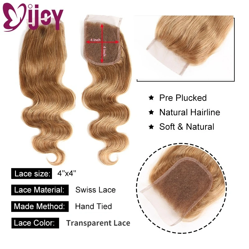 Body Wave ปิดบราซิลผมมนุษย์รวมกับการปิดน้ำผึ้งสีบลอนด์ผม Bundle Remy IJOY