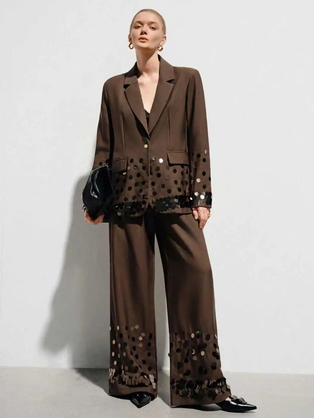 Shiny Women Suits 2 Pieces Blazer Pants Single Breasted Notch Lapel Sequins Lady Formal Business Occasion Wear Customized