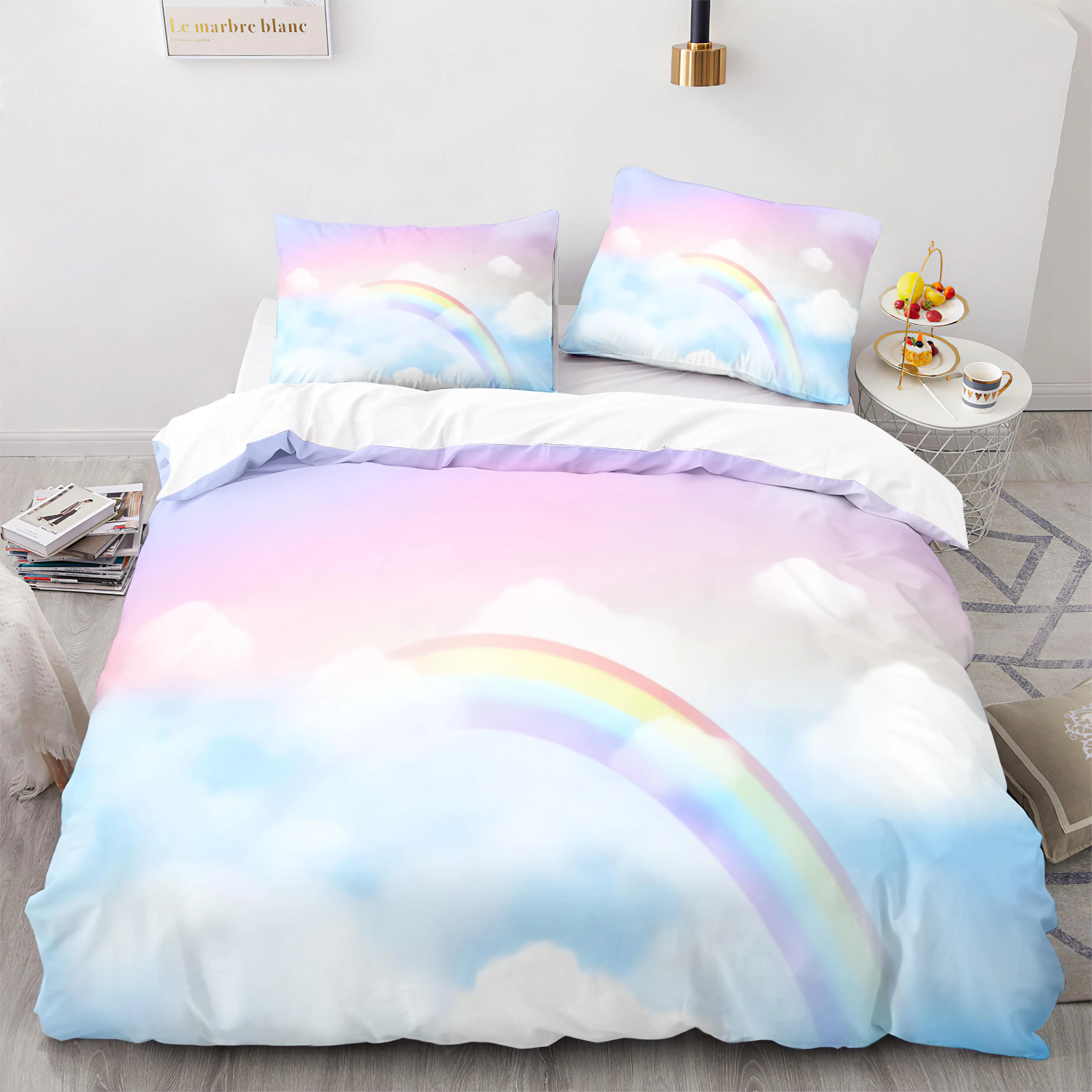 

Rainbow Bedding Set Single Twin Full Queen King Size Sky And Baiyun Bed Set Aldult Kid Bedroom Duvetcover Sets 3D Print 012