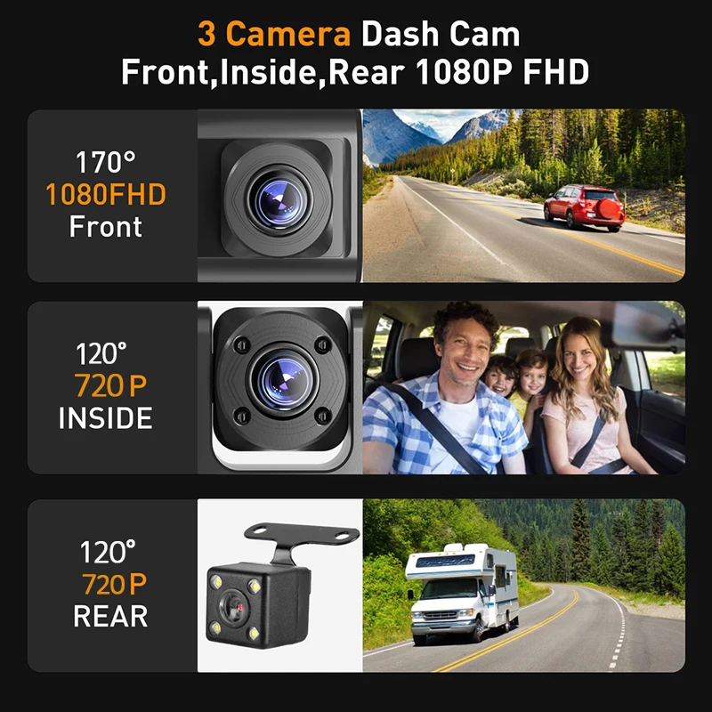 3 Camera 1080P Dash Cam for Cars DVR WIFI Vehicle Recorder Night Vision Rear View Camera for vehicle Car Assecories Free Mirror