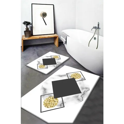 Else Carpet Else Black Yellow Tile Pattern Washable Anti-Slip Soles 2li Bath Mat Doormat Toilet Seat Pad