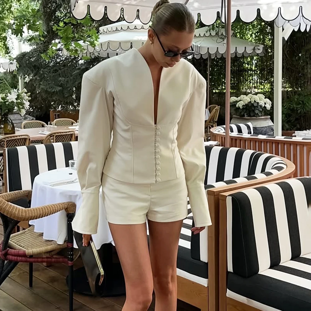 Tuularose 2025 outono nova cintura fechada blazer casaco feminino com decote em v manga longa botões fino casaco curto moda senhora do escritório blazer