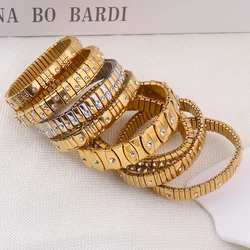 Fashion Stainless Steel Elastic Bracelet Bangles for Women Rhinestones Wide Bracelet Classic Watch Chain Waterproof Jewelry Gift