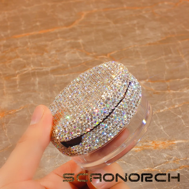 Sparkling Diamond Loose Powder Container Portable Flip Cap Air Cushion Puff Box With Elastic Screen Mesh Travel Makeup Jar