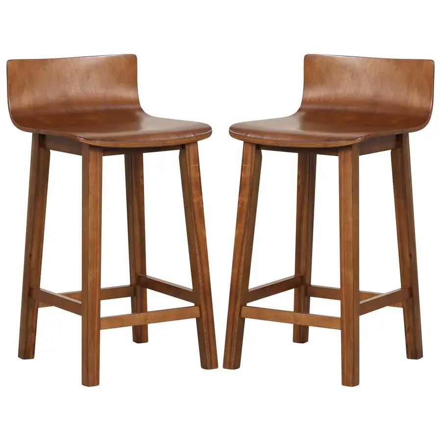 

Solid Wood Bar Stools Set of 2, 24.5inch Counter Height Chairs with Low Back and Footrest, Farmhouse Wooden Armless barstools fo