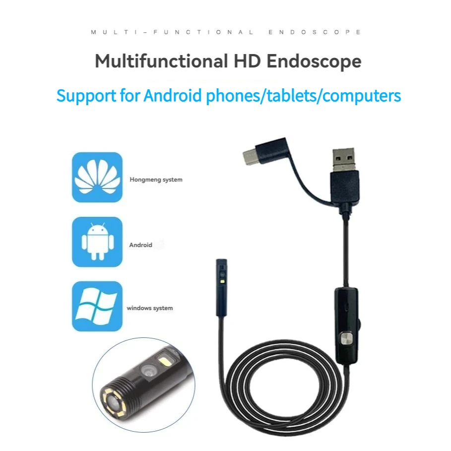 Endoscope industriel 3 en 1 avec lentille de 6mm, caméra HD, réparation de voiture, sonde d'inspection, USB, téléphone Android