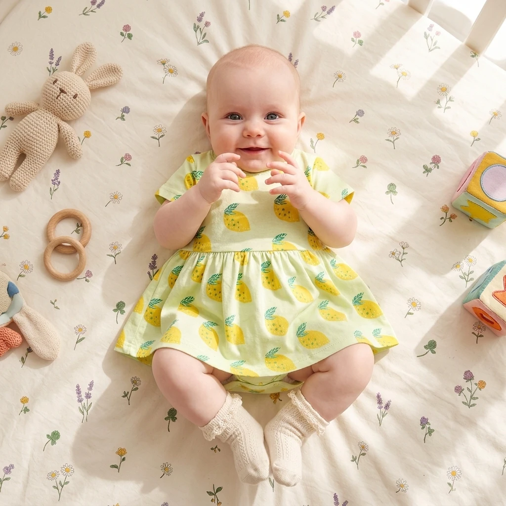 Fashion Cute Lemon Baby Dress Kids Girls Cotton Clothing Short Sleeve Summer Holiday