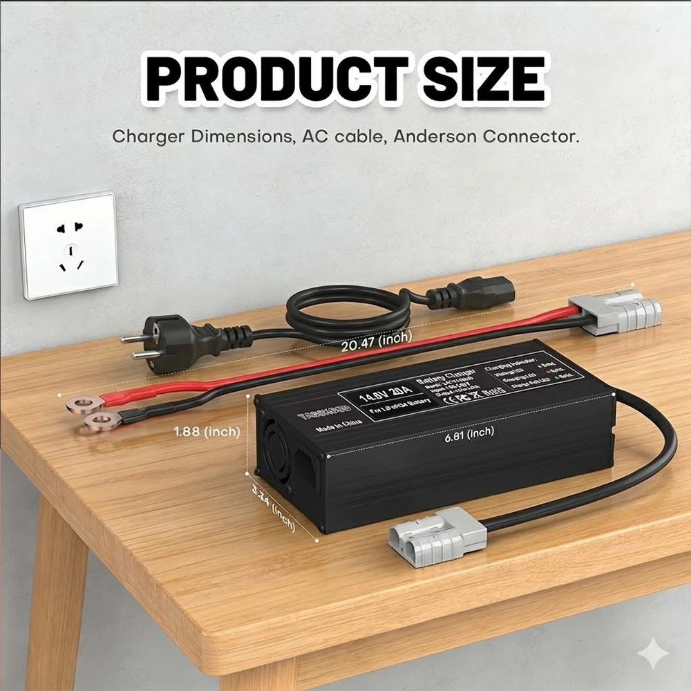 Ładowarka do akumulatorów litowych 12V 20A do akumulatorów LiFePO4 12V, inteligentna ładowarka AC-DC 14.6V do akumulatorów LiFePO4 4S o głębokim cyklu rozładowania do łodzi i kamperów. — zdjęcie produktu 4