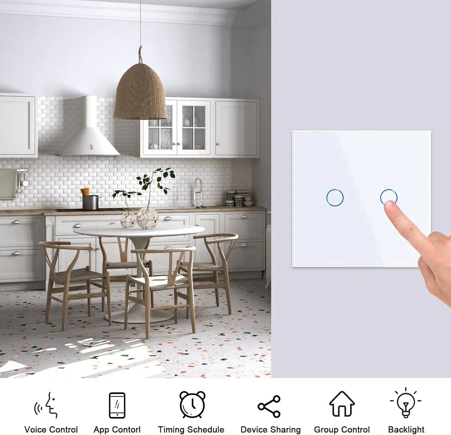 Matter Smart WiFi Switch EU 1/2/3/4 Gang Smart Home Touch Switch Neutral Wire/No Neutral Wire for Homekit SmartThing Alexa