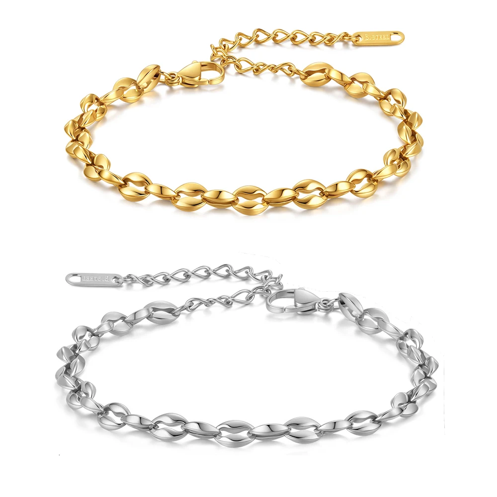 Trendy Coffee Bean Chain Bracelet 316L Stainless Steel Waterproof Tarnish Resistant Stackable Women Hand Accessories