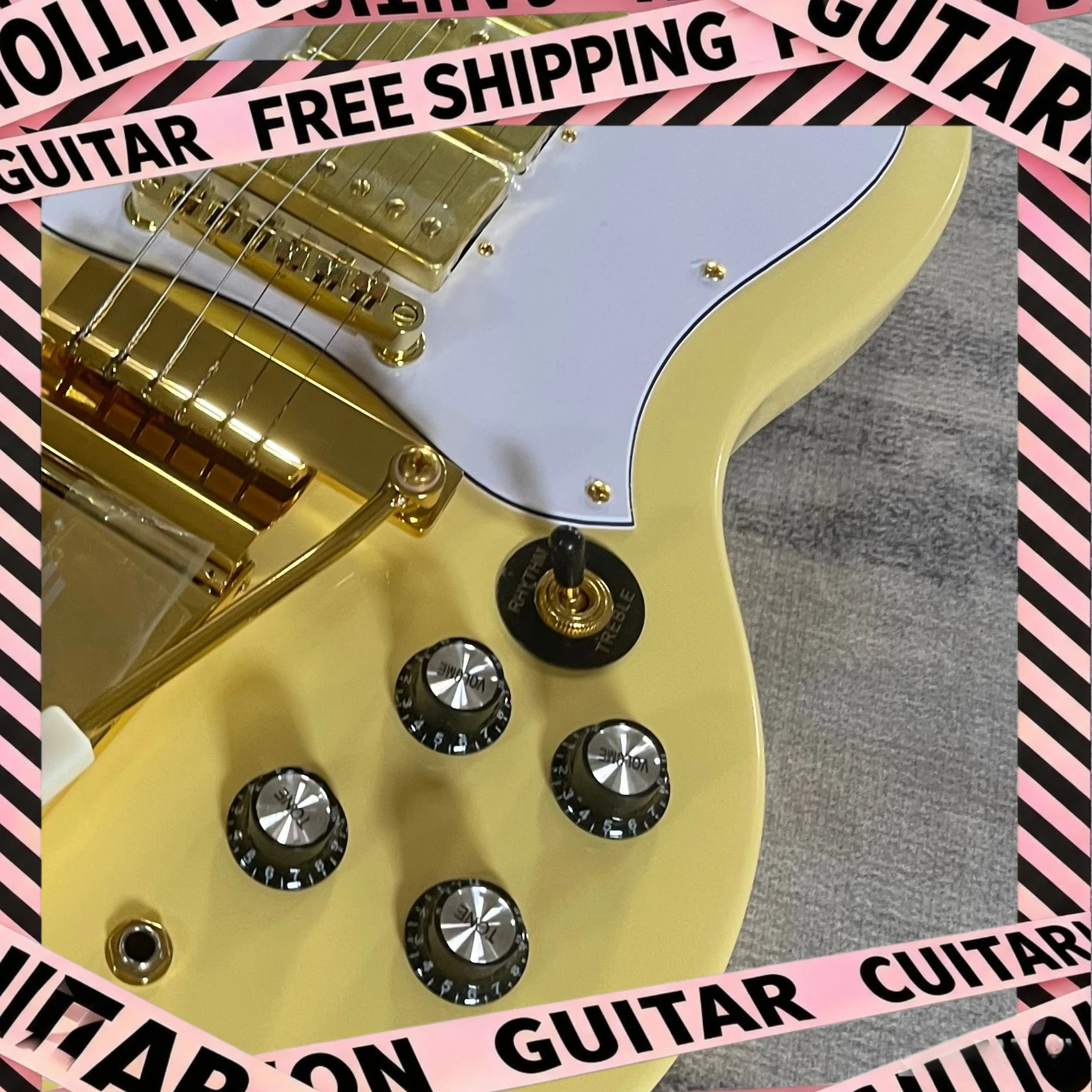 SGS Cream Yellow Shake Electric Guitar HHH Pickup White Shield Gold Metal Hardware Mahogany Body Rock Metal Special Hot