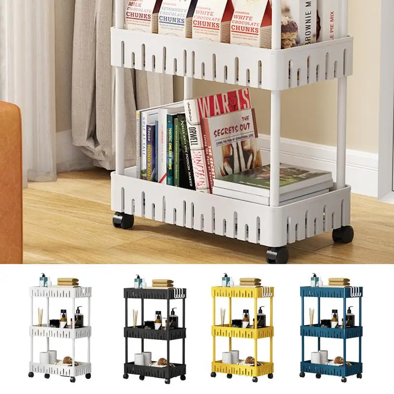 

Utility Storage Cart With Wheels 3 Tier Storage Organizer Cart 360 Degree Rotatable Storage Shelves For Work Area Kitchen