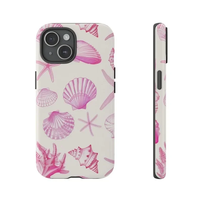 Pink Seashell Pattern Phone Case For IPHONE 16ProMax 15 14 13 12 11 PRO Plus Acrylic TPU Two in one Mobile Phone Cases