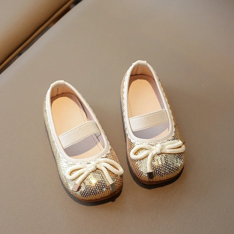 Gold Glitter Baby Girl Gold Dress Shoes Toddler Girl Gold Glitter Bow  Ballet Flats Mercari