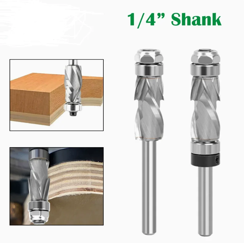 

2+2 Flutes Compression Trim Router Bit 1/4 Inch Shank Double Bearing Spiral Wood Cutter for Woodworking Edge Trimming