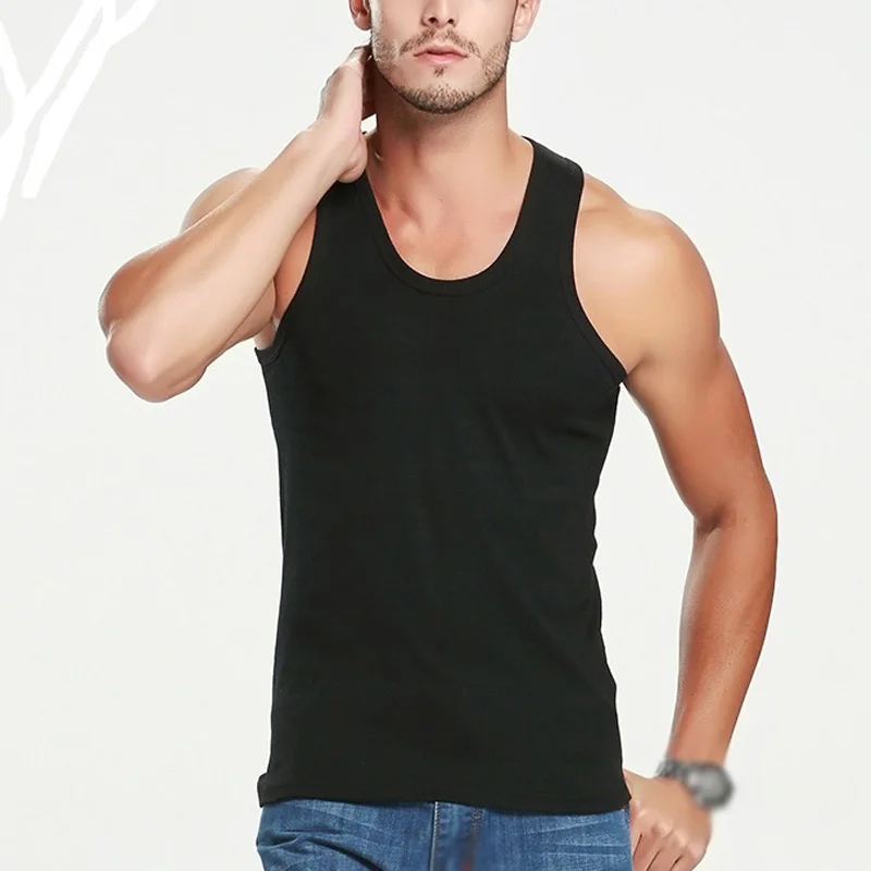 New Men\'s Slim Fit Casual Sport Round Neck Bodybuilding Tank Top Gym Y-Back Muscle Vest Workout Elastic Bottom Men Vest T-shirt