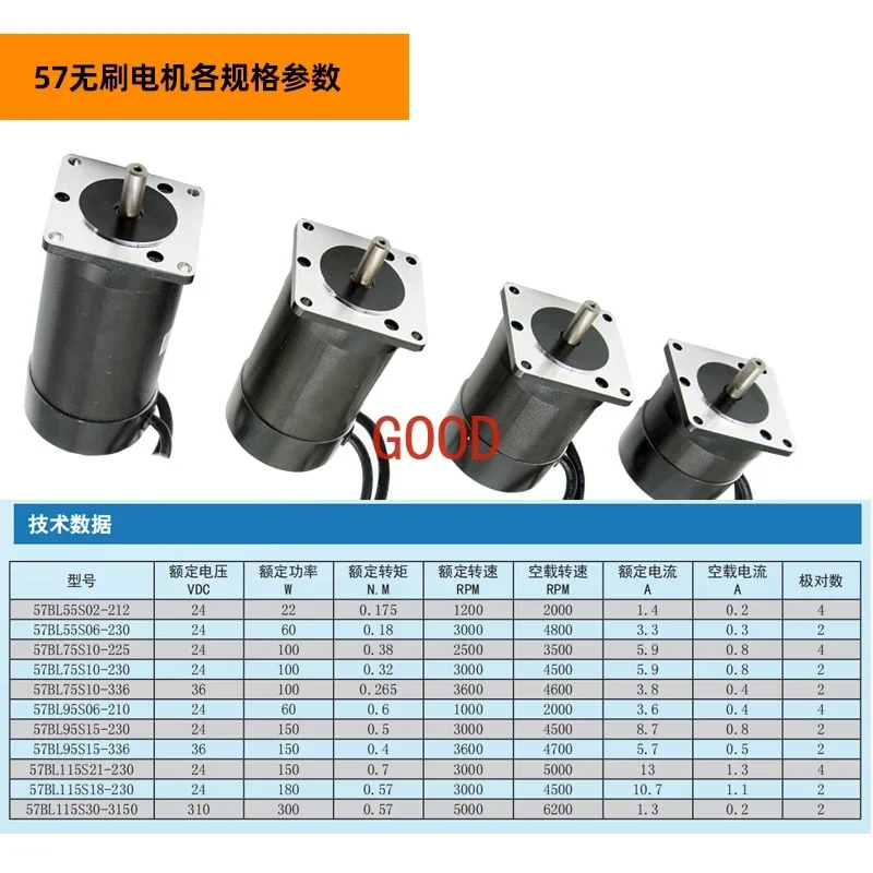 57 conjunto de acionamento de motor sem escova 22W/60W/100W/150W/210W/pararido com driver 5A