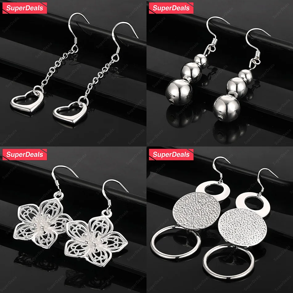 

SuperDeals 925 Sterling Silver Heart Hollow Flower Round Beads Drop Earrings Women Elegant Jewelry Birthday Party Holiday Gift