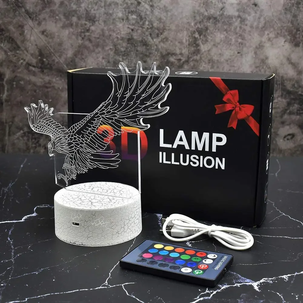 Veilleuse LED Eagle avec télécommande sans fil, lampe de table 3D, éclairage intérieur, décoration de chambre, cadeau de Noël et d'anniversaire, 16 couleurs